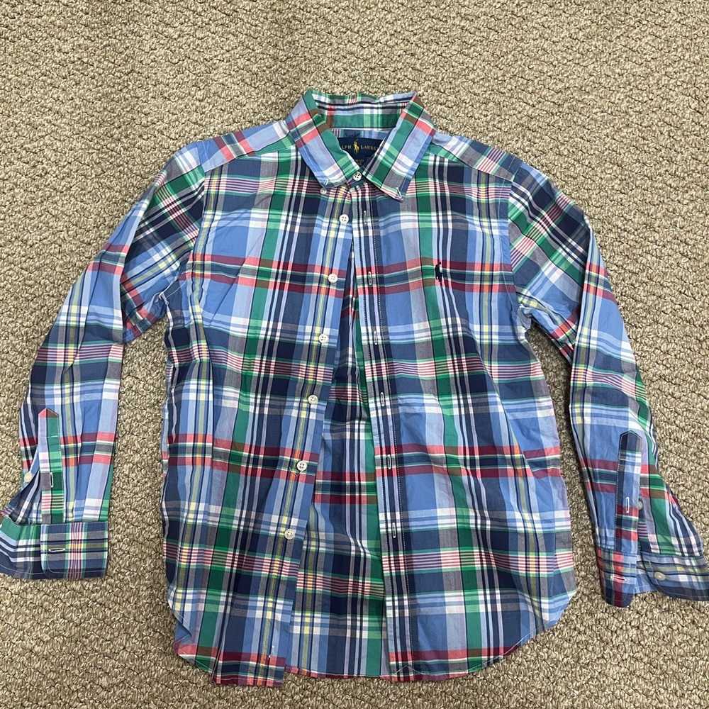 Ralph Lauren Kids Blue and Green Plaid Shirt